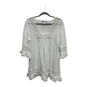 Cute Options White Cottage Core Peasant Festival Cotton Tunic Top 100% Cotton XL